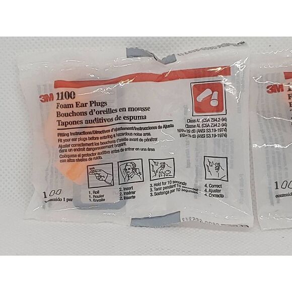 Set Of 2 Pairs 3M 1100 Orange Foam Earplugs - Picture 2 of 3
